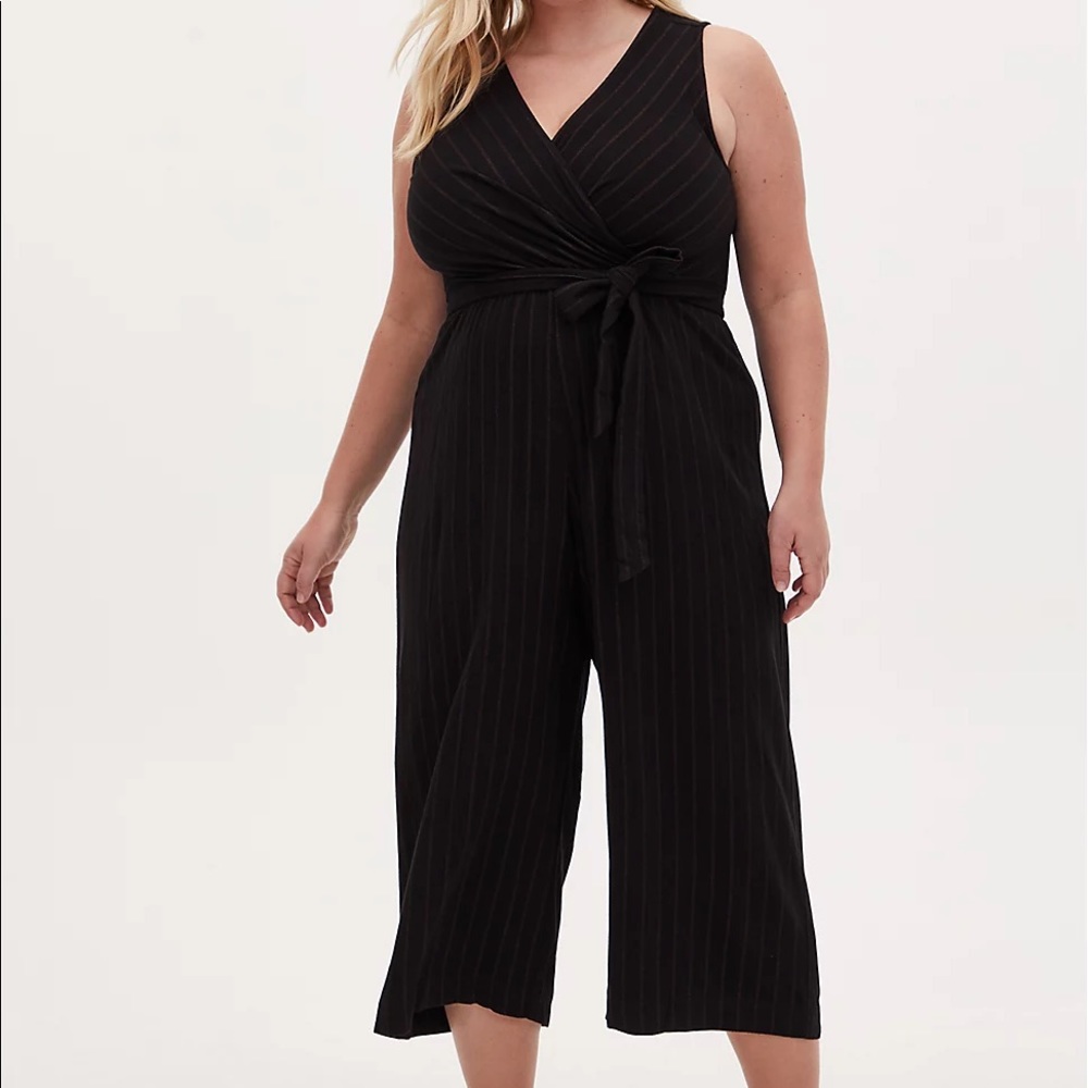 Torrid Black Stripe Ponte Jumpsuit Size 2 2X